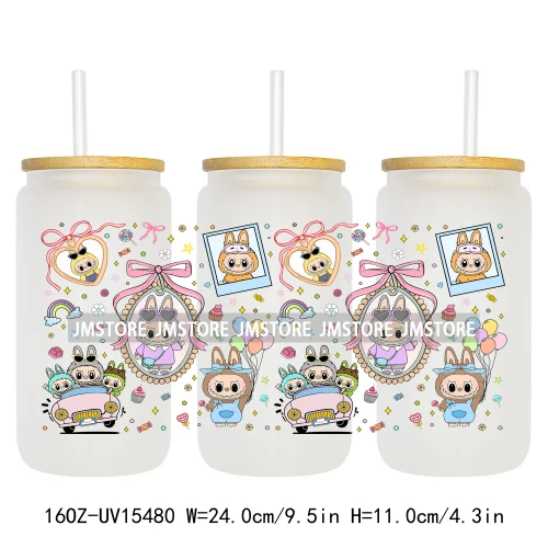 Cute Mama Doll Cartoon Mirror Bow 16OZ UV DTF Cup Wraps Ready To Apply Waterproof Transfer Stickers For Libbey Glass Can Tumbler