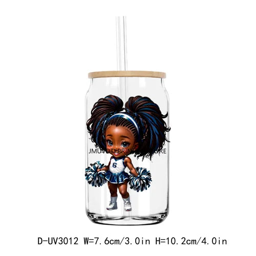 Cheer Leader Afro Black Girls UV DTF Transfers Stickers Decals For Libbey Cold Cups Mugs Tumbler Waterproof DIY Craft