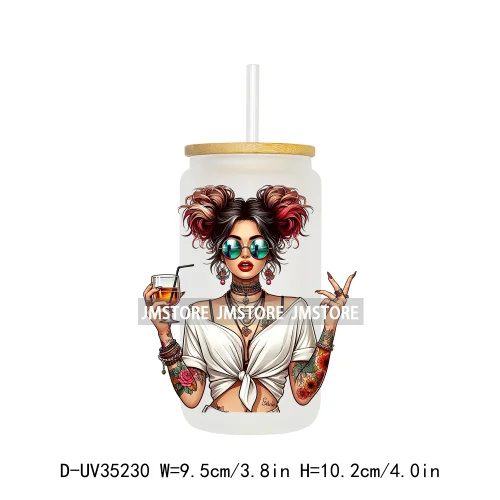 Funny Sarcastic Woman Sassy Girl UV DTF Transfer Stickers Decals Ready To Apply Waterproof For 16OZ Libbey Glass Can Cup Tumbler