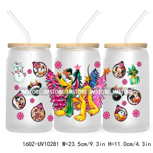 Princess Christmas Cartoon Friends 16OZ UV Cup Wrap DTF Transfer Stickers For Libbey Glass Can Cups Tumbler Magical Kingdom Vibe