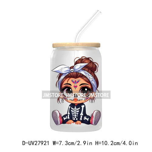 Halloween Skeleton Latina Chibi Baby UV DTF Transfer Stickers Decals For Libbey Cold Cups Mug Tumbler Waterproof Labels Princess