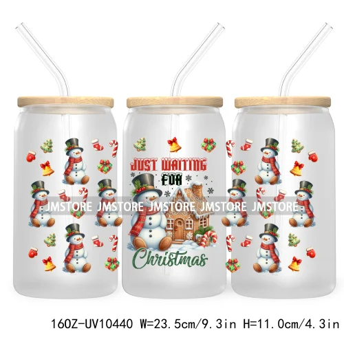 Merry Mama Social Club UV DTF Cup Wraps Transfers Sticker For 16OZ Libbey Glass Can Holiday Christmas Santa Tree Coquette Bow