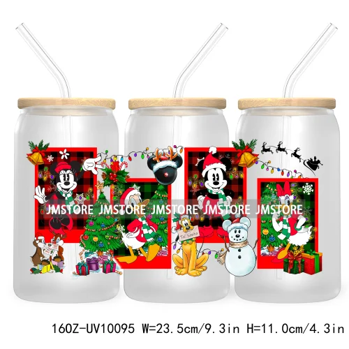 Mouse Christmas Cartoon Friends 16OZ UV DTF Cup Wrap Transfer Stickers Princess Custom Labels Waterproof For Libbey Glass Can