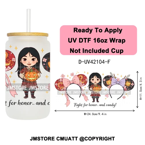 Mouse Halloween Villain Girly Cartoon Princess 16OZ UV DTF Cup Wraps Ready To Apply Transfer Stickers For Libbey Glass Can Mugs