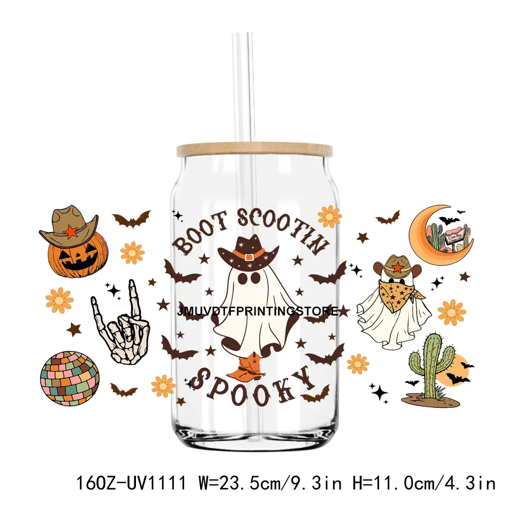 Western Halloween Ghost 3D 16OZ UV DTF Cup Wrap Transfer Stickers Custom Labels DIY Durable Waterproof Logo For Libbey Glass Can