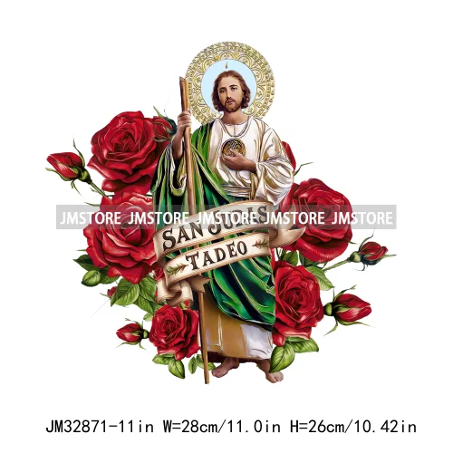 Cute Floral Mexico San Judas Tadeo Virgin Our Lady of Guadalupe Iron On DTF Transfers Stickers Ready To Press For Sweatshirts