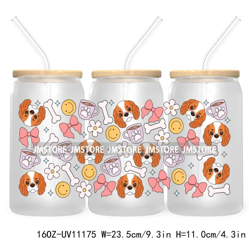 Cute Daisy Dog Paw Animal Lover UV DTF Cup Wrap For Libbey Glass Can Transfer Stickers Waterproof Custom Labels Coquette Bow Pet