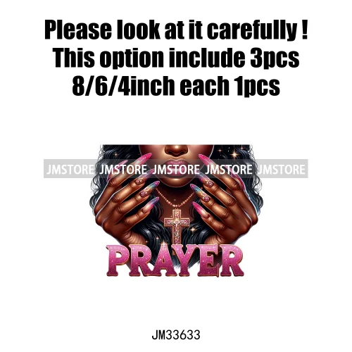 Christian Bible Urban Praying Afro Girls Jesus Faith God Love Cross Iron On DTF Transfer Stickers Ready To Press For Hoodies Bag