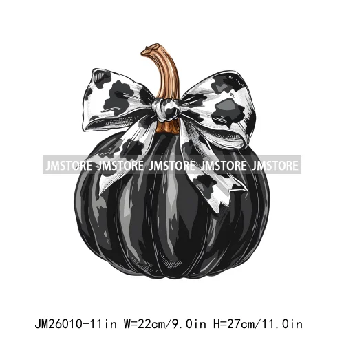 Colorful Gothic Girly Halloween Black Pumpkin Coquette Bow Decasl DTF Iron On Transfers Stickers Ready To Press For T-shirt Bags