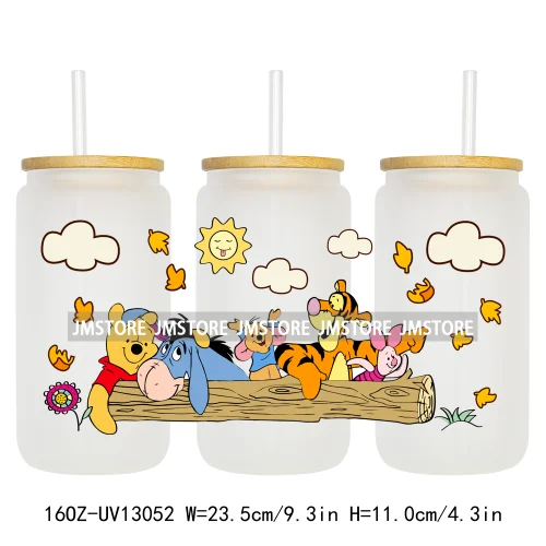 Lovely Cartoon Bear Characters 16OZ UV DTF Cup Wraps Ready To Apply Waterproof Transfer Stickers For Libbey Glass Can Tumbler