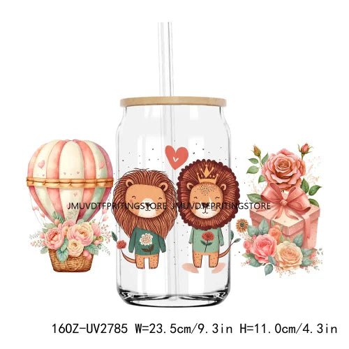 Cute Animal Couple Valentine Day UV DTF Sticker For 16OZ Libbey Glass Cup Can Wrap Transfer Sticker Custom Labels DIY Logo