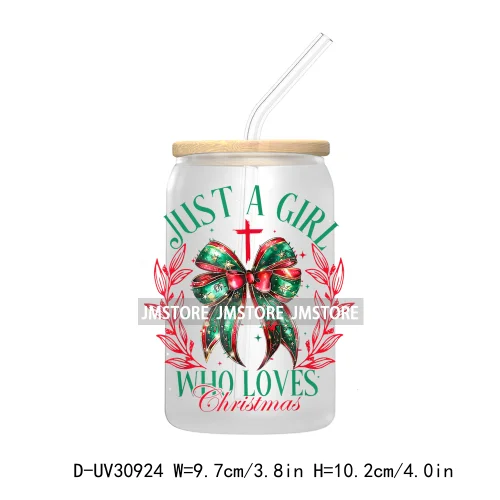 Jesus Is The Reason Christmas Cross Bow UV DTF Transfer Stickers Decals For Libbey Cold Cups Mugs Tumbler Waterproof Bible Verse