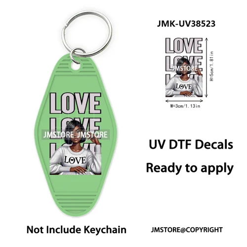 Afro Girls Faith Religious Christian UV DTF Motel Keychain Wraps Ready To Apply Waterproof High Quality Hotel Keychain Decals