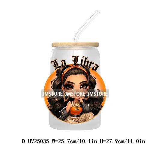 Chicana Chola Chibi Zodiac Girls UV DTF Transfer Stickers Decals For Libbey Cold Cups Mugs Durable Waterproof Custom Logo Labels