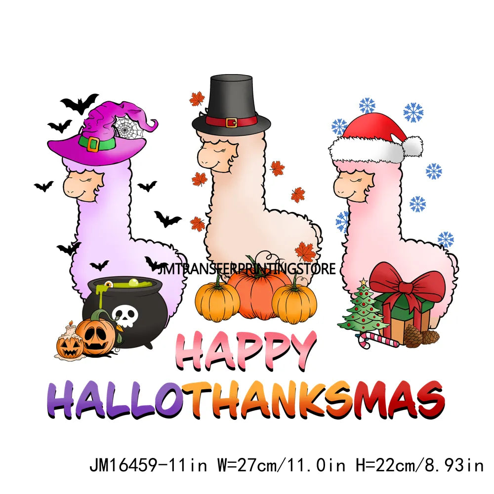 Eat Drink And Be Thankful Hallothanksmas Decals Santa Gnome Coffee Cup Animal Pumpkin Iron On DTF Transfer Sticker For Clothing