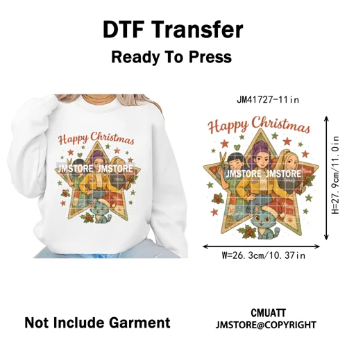 Holly Stars Gifts Happy Kpop Christmas Vibes Winter Holiday Iron on DTF Washable Transfers Stickers Ready to Press for Hoodies