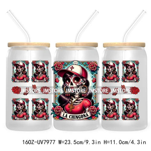 Funny Tarot Card UV DTF Sticker For 16OZ Libbey Glass Cup Can Wrap Transfer Sticker Custom Label DIY Logo Mexican Skeleton Skull