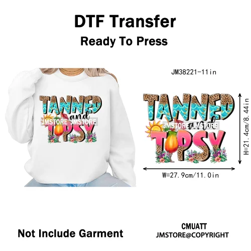 Tropical Summer Tequila Cocktail Drink Sunsets Salty Beach Vibes Logo Iron on DTF Transfers Stickers Ready to Press for Clothing