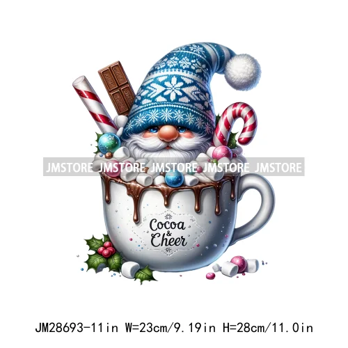 Winter Hot Cocoa Boy Cozy Gnomes Coffee Mug Tis The Season Happy Christmas Iron On DTF Heat Press Transfers Stickers For Clothes