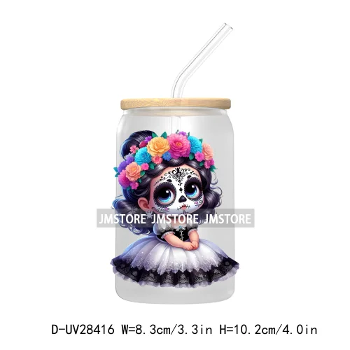 Mexican Little Princess UV DTF Transfer Stickers Decals For Libbey Cold Cups Mugs Tumbler Waterproof Craft Day of the Dead Girls