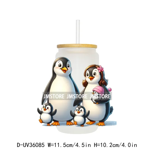 Penguin Family Coquette Bow UV DTF Transfer Stickers Decals Ready To Apply Waterproof For 16OZ Libbey Glass Can Cups Tumbler