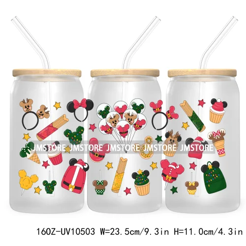 Merry Christmas Mouse UV DTF Sticker For 16OZ Libbey Glass Cup Can Wrap Transfer Stickers Custom Labels Xmas Cartoon Characters