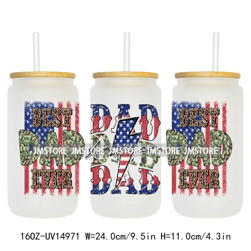 4th Of July American Dad Father's Day 16OZ UV DTF Cup Wraps Ready To Apply Waterproof Transfer Stickers For Libbey Glass Can Mug