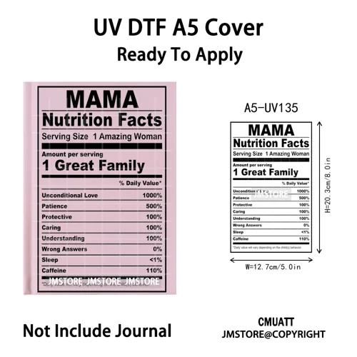 Black Mom Dad Family Nutrition Facts A5 Notebook UV DTF Wrap Ready To Apply Waterproof Transfer Sticker Decals For Journal Cover