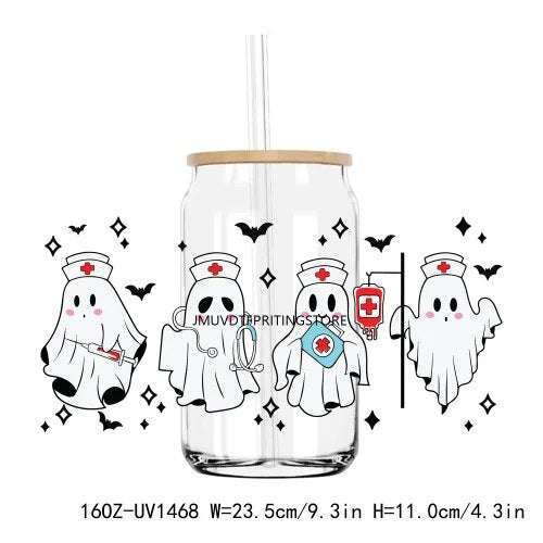 Western Halloween Boo Ghost 16OZ UV DTF Cup Wrap Transfers Stickers Custom Labels DIY Durable Waterproof Logo For Libbey Glass