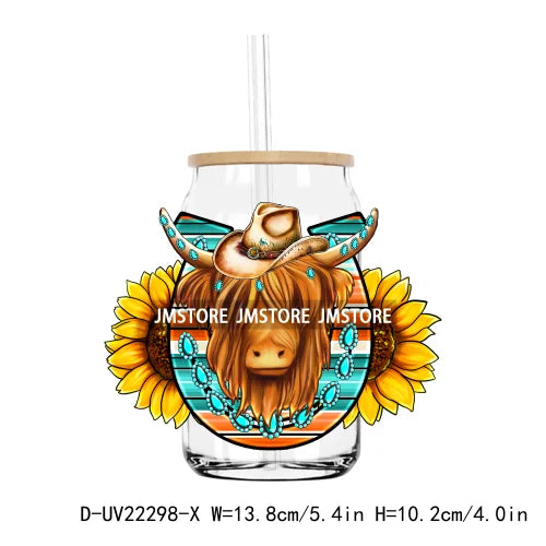 Western Highland Cow Farm Animals Sunflower UV DTF Transfer Stickers Decals For Libbey Cold Cup Mug Tumbler Waterproof DIY Craft