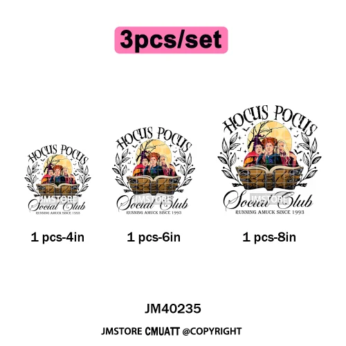 Horror Halloween Movie Witches Social Club Thug Life Coquette Iron on DTF Washable Transfers Stickers Ready to Press for Textile