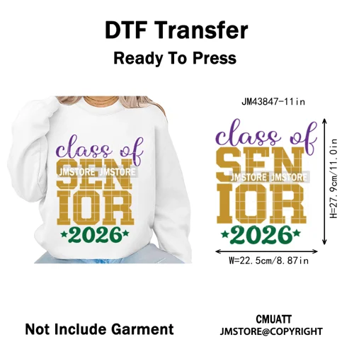 High School Senior 2026 Graduation Club Coquette Gifts Iron on Washable DTF Heat Transfers Stickers Ready to Press for Clothes