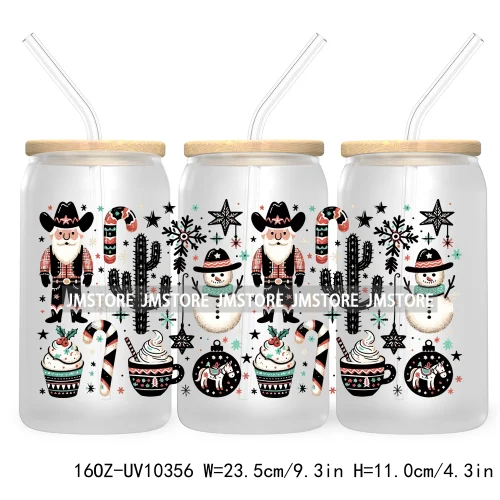 Retro Christmas Santa Claus 16OZ UV Cup Wrap DTF Transfer Stickers For Libbey Glass Can Cups Tumbler Cookie Gingerbread Dog Mom