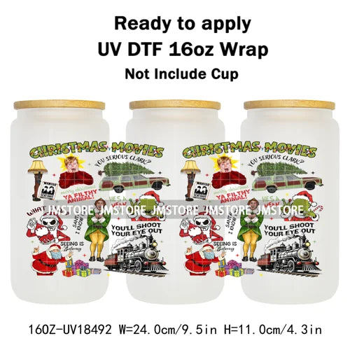 Retro Christmas Movie Character UV DTF Cup Wrap Ready To Apply Transfer Stickers Durable 16OZ Tumbler Wraps For Libbey Glass Can