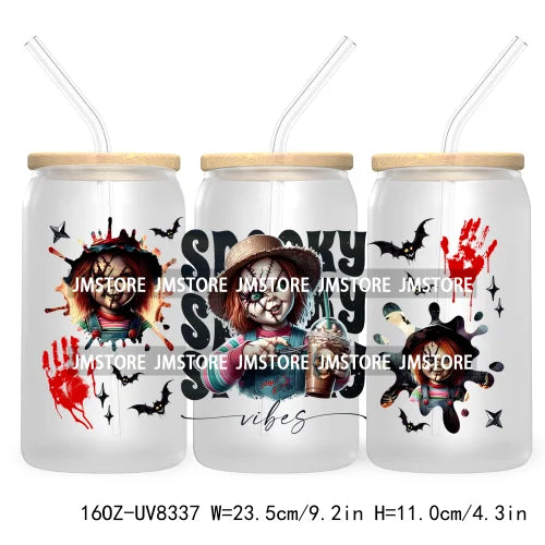 Spooky Vibes Coffee 16OZ UV DTF Cup Wrap Transfers Stickers Custom Labels Durable Waterproof Logo For Libbey Glass Can Halloween