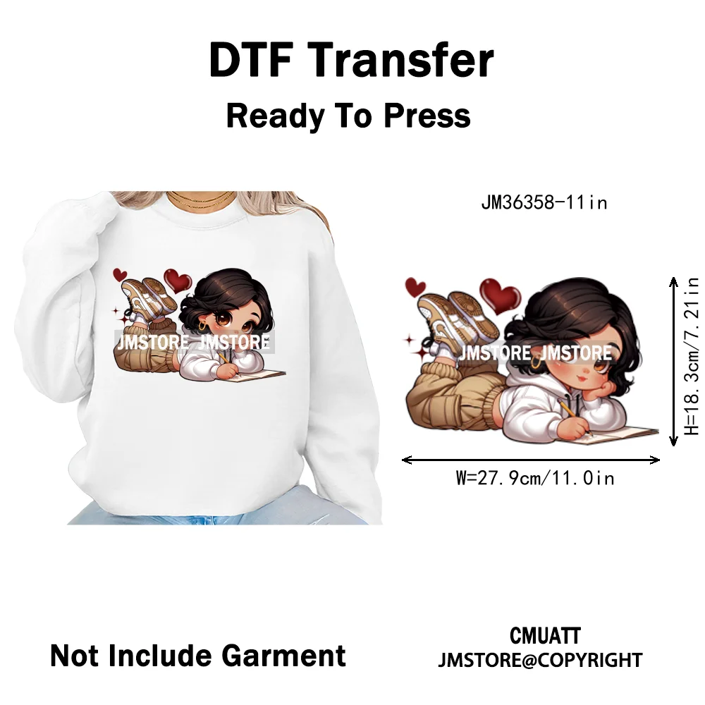 Fashion School Princess Cartoon Girls Learning Love Designs Iron on DTF Thermal Transfers Stickers Ready to Press for Clothing