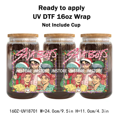 Demon Hunters Kpop Christmas Party UV DTF Stickers Ready To Apply Cup Wrap Durable Custom Prints DIY Craft For Libbey Can Glass