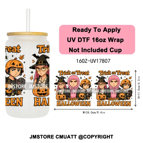 Kpop Halloween Spooky Ghosts Anime Lover 16OZ UV DTF Cup Wraps Ready To Apply Waterproof Transfer Stickers For Libbey Glass Can