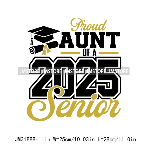 High School Graduation Proud Mom Of Senior 2025 Letters Iron On DTF Heat Transfers Stickers Ready To Press For T-shirts Bags