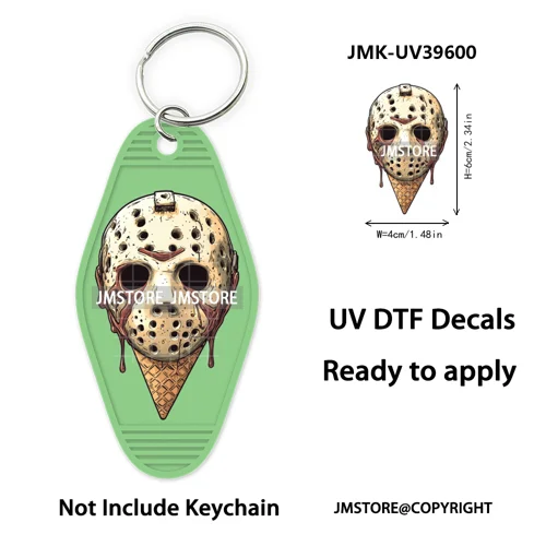 Horror Characters Halloween Ice cream UV DTF Motel Keychain Wraps Ready To Apply Waterproof High Quality Hotel Keychain Decals