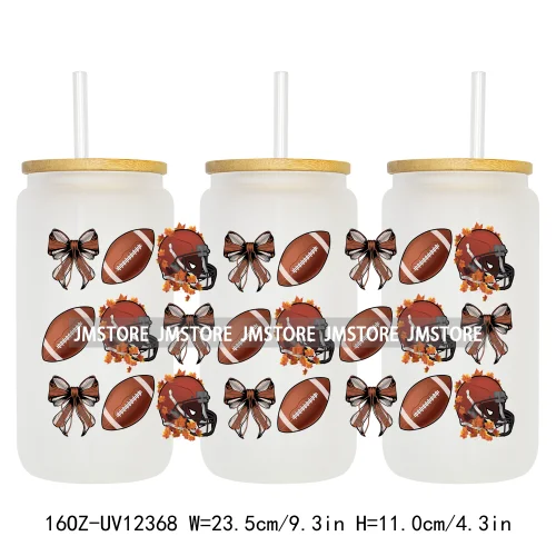 Retro Football Mama Baseball Coquette Bow Game Day 16OZ UV DTF Cup Wrap Transfer Stickers Waterproof Logo For Libbey Glass Can