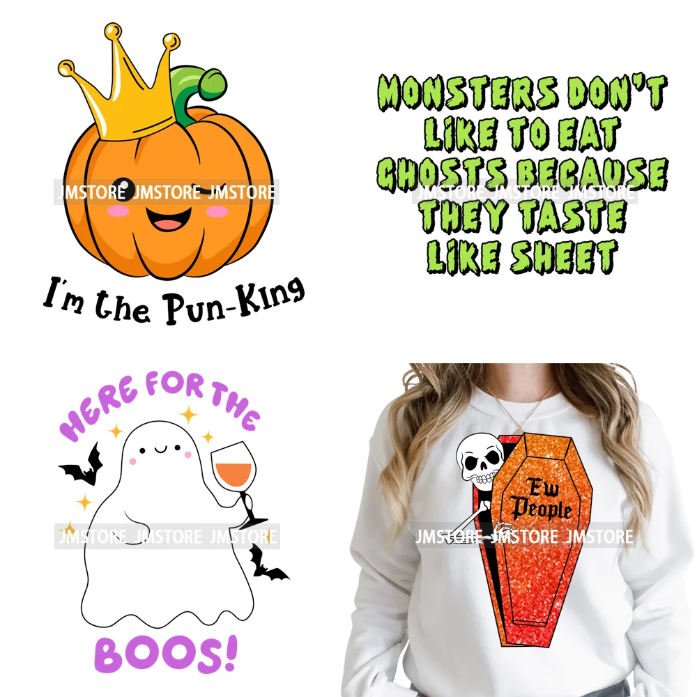 Cute Boos Ghost Pumpkin Halloween Season Thermal Printing Iron on DTF Washable Transfers Stickers Ready to Press for Textile