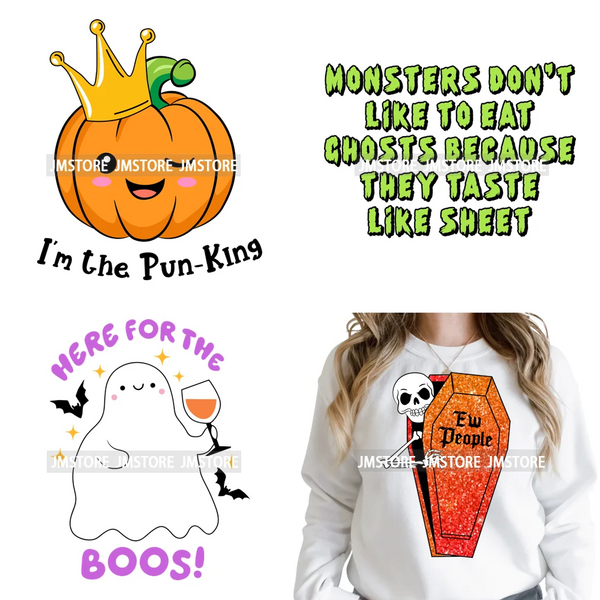 Cute Boos Ghost Pumpkin Halloween Season Thermal Printing Iron on DTF Washable Transfers Stickers Ready to Press for Textile