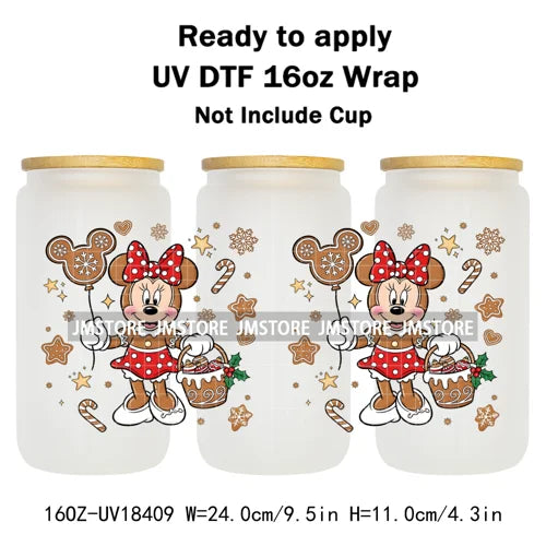 Cartoon Mouse Friends Christmas Gingerbread 16OZ UV DTF Cup Wraps Ready To Apply Durable Transfer Stickers For Libbey Glass Can