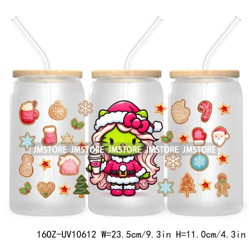 Cute Baby Green Character Christmas Season 16OZ UV Cup Wrap DTF Transfer Stickers For Libbey Glass Can Cups Tumbler Coquette Bow