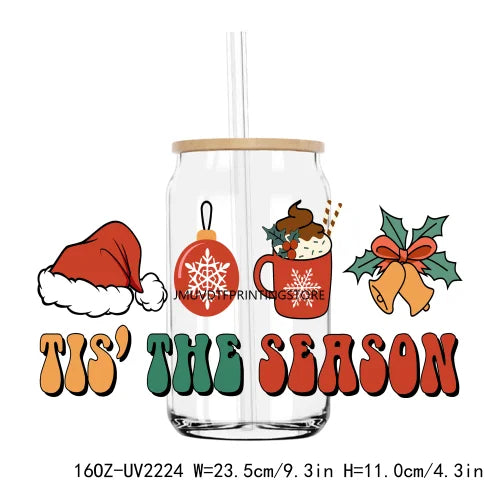 Tis The Christmas Season 16OZ UV DTF Cup Wrap Transfers Stickers Custom Labels DIY Durable Waterproof Logo For Libbey Glass Can