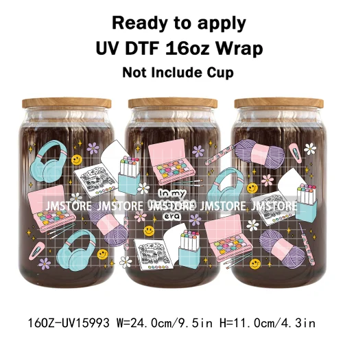 Coffee Coquette Bookish School Girly UV DTF Wraps Transfer Sticker Waterproof High Quality For 16OZ Libbey Glass Can Tumbler Mug