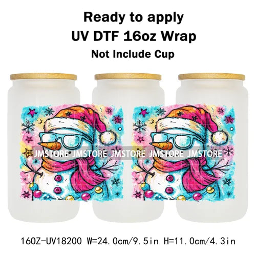 Preppy Brushstroke Christmas Santa Claus 16OZ UV DTF Cup Wraps Ready To Apply Waterproof Transfer Stickers For Libbey Glass Can
