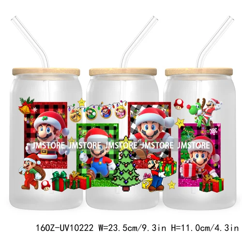 Mouse Christmas Cartoon Friends 16OZ UV DTF Cup Wrap Transfer Stickers Princess Custom Labels Waterproof For Libbey Glass Can