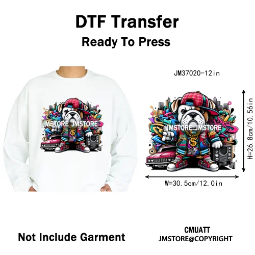12in Graffiti Gangster Hip Hop Gorilla Life Is Better With Bulldog Iron on DTF Heat Transfer Sticker Ready to Press for Hoodies
